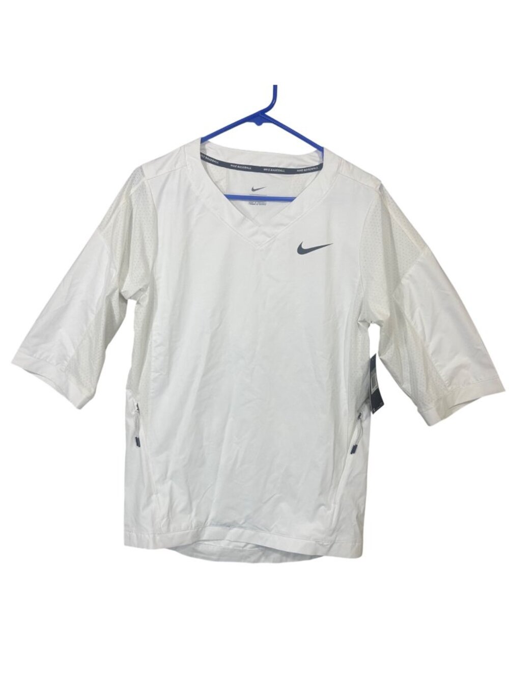 Nike Mens White Hot Baseball Pullover Jacket XS V-Neck Lightweight Performance
